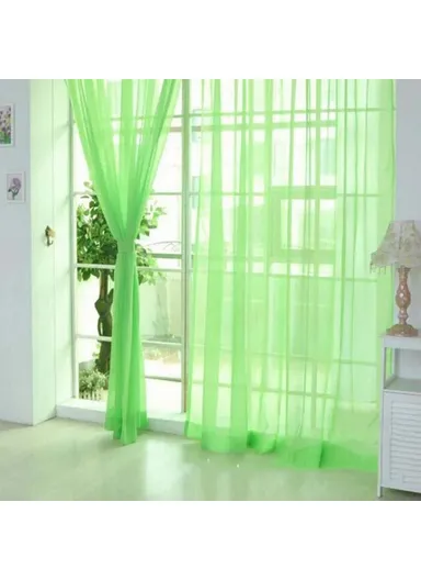 Solid Color Semi Sheer Curtains Light Filtering Voile Drapes (L270 x W100)cm - Green