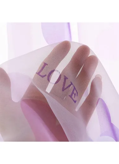 Heart Pattern Sheer Curtain Rod Pocket Voile Curtain (L270 x W100)cm - Purple 