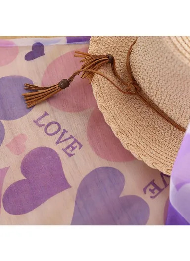 Heart Pattern Sheer Curtain Rod Pocket Voile Curtain (L270 x W100)cm - Purple 