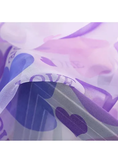 Heart Pattern Sheer Curtain Rod Pocket Voile Curtain (L270 x W100)cm - Purple 