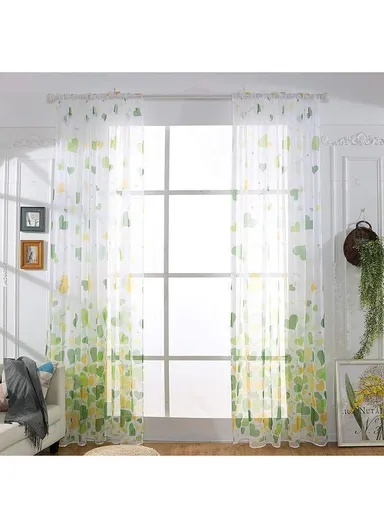 Heart Pattern Sheer Curtain Rod Pocket Voile Curtain (L270 x W100)cm - Green 