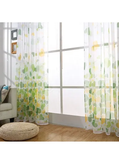 Heart Pattern Sheer Curtain Rod Pocket Voile Curtain (L270 x W100)cm - Green 