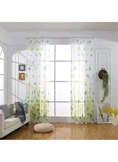 Heart Pattern Sheer Curtain Rod Pocket Voile Curtain (L270 x W100)cm - Green 