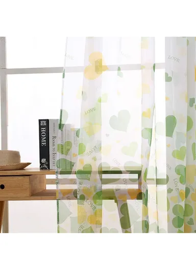 Heart Pattern Sheer Curtain Rod Pocket Voile Curtain (L270 x W100)cm - Green 
