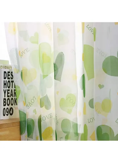 Heart Pattern Sheer Curtain Rod Pocket Voile Curtain (L270 x W100)cm - Green 