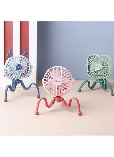 Handheld Baby Stroller Fan 500mAh Octopus Tripod USB Foldable Fan for Office Car with 3 Speed - Pink