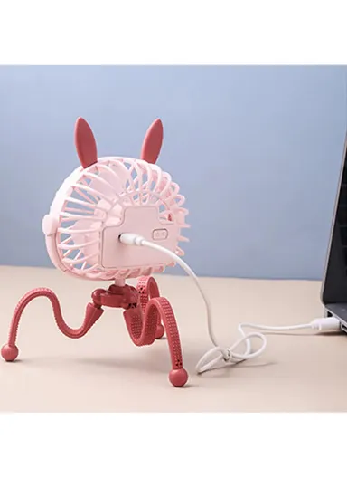 Handheld Baby Stroller Fan 500mAh Octopus Tripod USB Foldable Fan for Office Car with 3 Speed - Pink