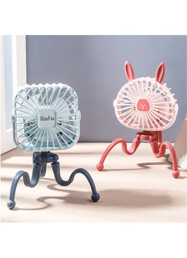 Handheld Baby Stroller Fan 500mAh Octopus Tripod USB Foldable Fan for Office Car with 3 Speed - Pink