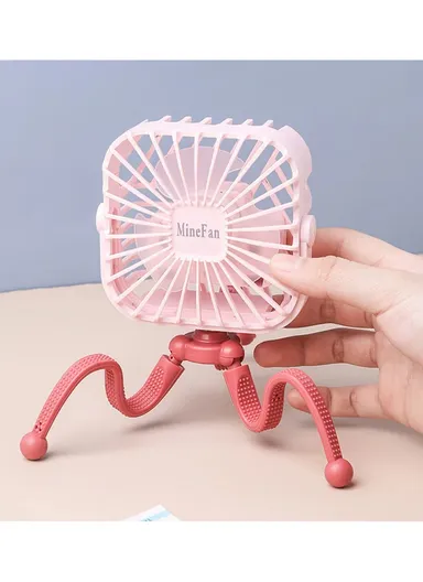 Handheld Baby Stroller Fan 500mAh Octopus Tripod USB Foldable Fan for Office Car with 3 Speed - Pink