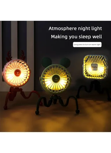 Handheld Baby Stroller Fan 500mAh Octopus Tripod USB Foldable Fan for Office Car with 3 Speed - Pink