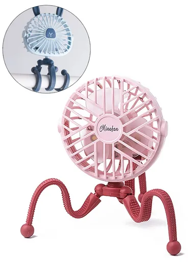 Handheld Baby Stroller Fan 500mAh Octopus Tripod USB Foldable Fan for Office Car with 3 Speed - Pink