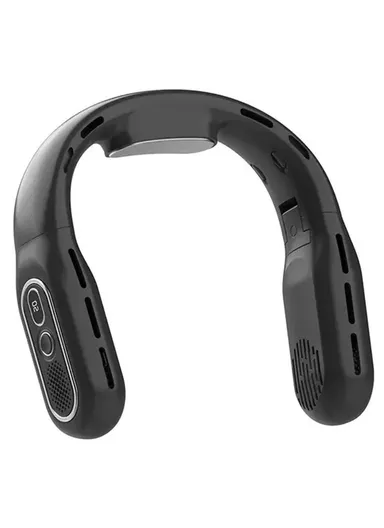 Bladeless Neck Fan 2000mAh Personal Fan with 3 Wind Speed LED Battery Display - Black