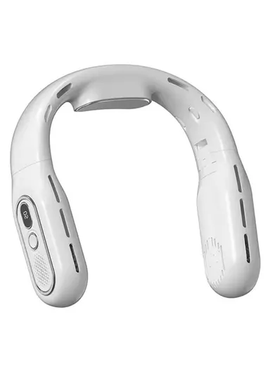 Bladeless Neck Fan 2000mAh Personal Fan with 3 Wind Speed LED Battery Display - White