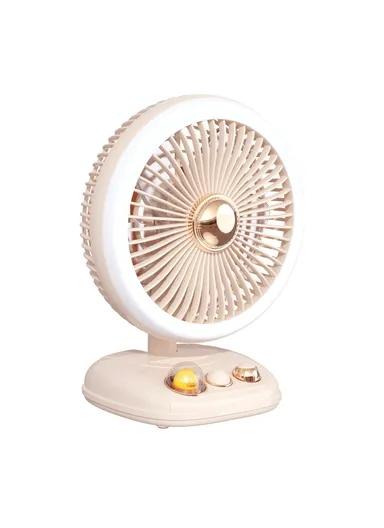 USB Folding Desktop Fan Portable Cooling Fan with Night Light Support Wall-Mounted Installation F10 (L19.5 x H22)cm - Beige