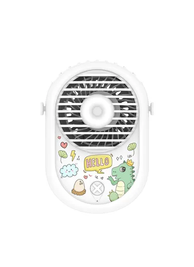 Pattern Printing Hanging Neck Fan 3 Modes Adjustable Outdoor Travel Handheld Cooling Fan Air Cooler M01 - White