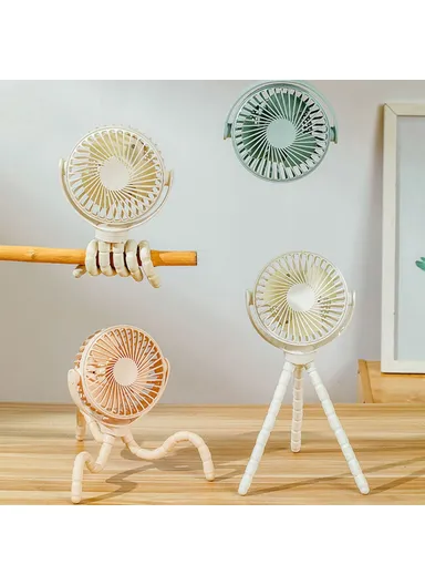 Rechargeable 1200mAh Flexible Octopus Tripod Baby Stroller Desktop Fan Portable Handheld Summer Cooling Fan WX1020 - White