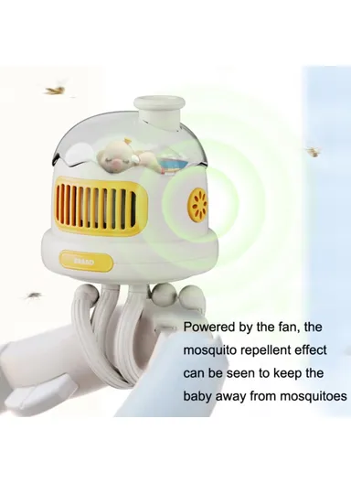 Stroller Cooling Fan Flexible Tripod Clip-on Silent Fan Handheld Personal Fan for Dormitory - White