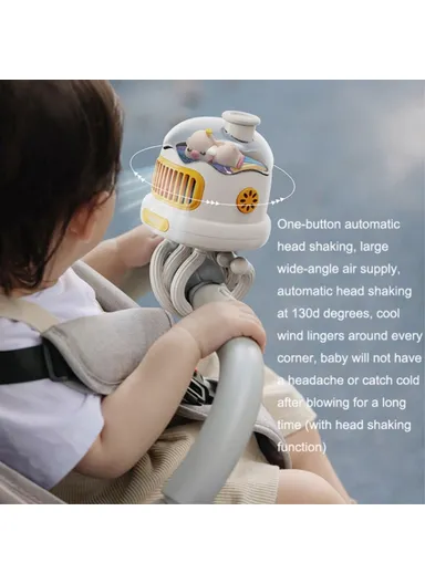 Stroller Cooling Fan Flexible Tripod Clip-on Silent Fan Handheld Personal Fan for Dormitory - White