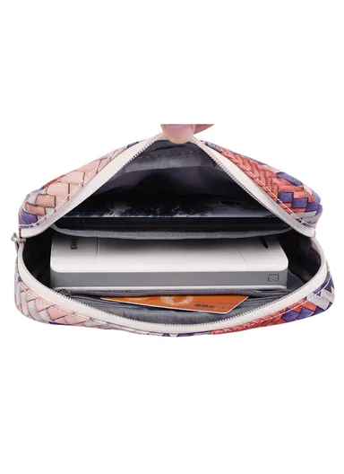Woven Texture PU Leather Digital Accessories Storage Bag Earphone Power Bank Charger Carrying Case G5-S11 (W20 x D7 x H12)cm
