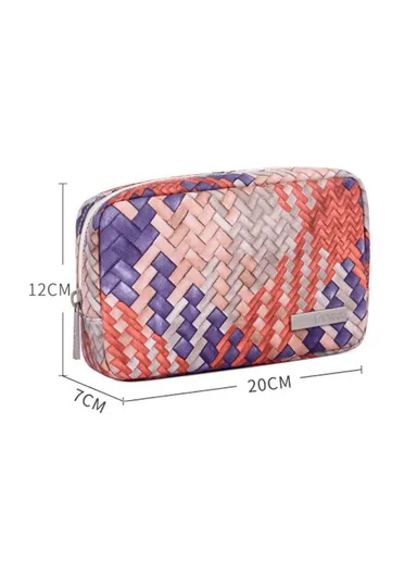 Woven Texture PU Leather Digital Accessories Storage Bag Earphone Power Bank Charger Carrying Case G5-S11 (W20 x D7 x H12)cm