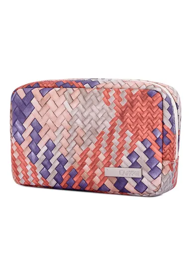 Woven Texture PU Leather Digital Accessories Storage Bag Earphone Power Bank Charger Carrying Case G5-S11 (W20 x D7 x H12)cm