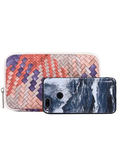 Woven Texture PU Leather Digital Accessories Storage Bag Earphone Power Bank Charger Carrying Case G5-S21 (W20 x D3 x H12)cm