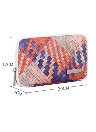 Woven Texture PU Leather Digital Accessories Storage Bag Earphone Power Bank Charger Carrying Case G5-S21 (W20 x D3 x H12)cm