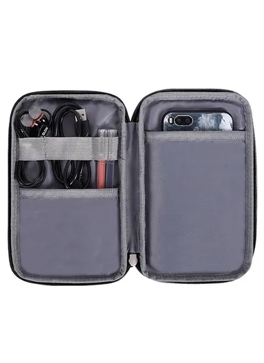 Circle Printing Pattern Digital Accessories Zipper Storage Case Phone Pouch Power Bank Mouse Carrying Bag H13-S21 (L20 x W12 x H3)cm - Black