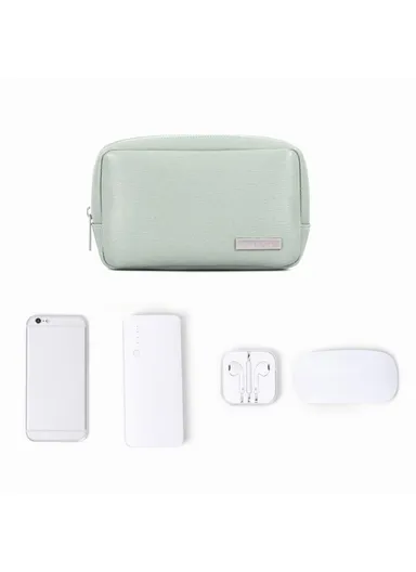 PU Leather Storage Bag Case, Digital Accessories Power Bank Charger Phone Pouch Bag Organizer L6-S11 (W20 x D7 x H12)cm