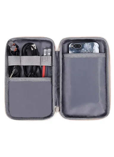 Fashionable Leopard Pattern Digital Accessories Zipper Storage Case Phone Power Bank Mouse Carrying Bag H31-S21 (L20 x W12 x H3)cm - Brown