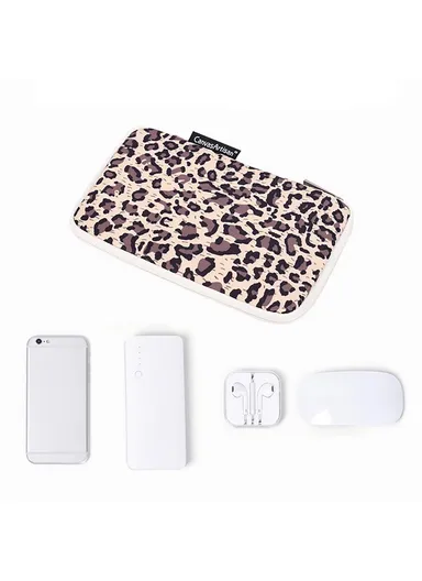 Fashionable Leopard Pattern Digital Accessories Zipper Storage Case Phone Power Bank Mouse Carrying Bag H31-S21 (L20 x W12 x H3)cm - Brown
