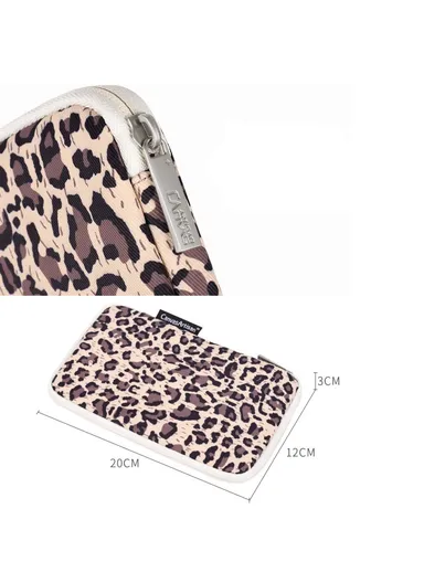 Fashionable Leopard Pattern Digital Accessories Zipper Storage Case Phone Power Bank Mouse Carrying Bag H31-S21 (L20 x W12 x H3)cm - Brown