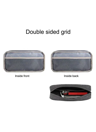 Large Size Digital Accessories Carrying Zipper Bag, Water Resistant Data Cable Power Bank Phone Storage Bag QY-A011 (W23 x D5.5 x H12)cm - Pink