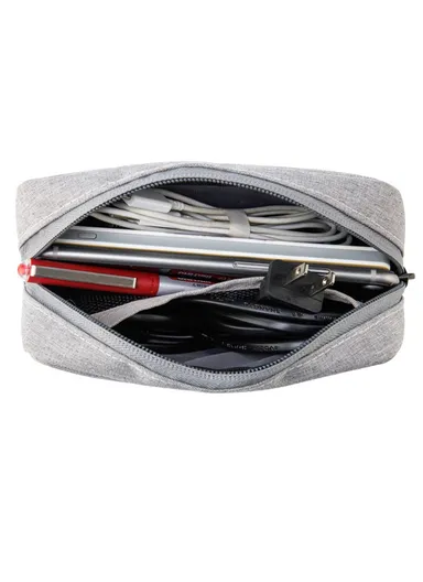 Large Size Digital Accessories Carrying Zipper Bag, Water Resistant Data Cable Power Bank Phone Storage Bag QY-A011 (W23 x D5.5 x H12)cm - Pink