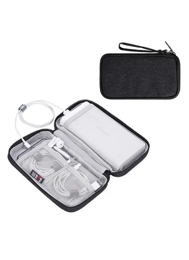 Phone Power Bank Carrying Pouch, Portable Data Cable Zipper Storage Bag (W19 x D11 x H3.5)cm CDB-MYB - Black / S