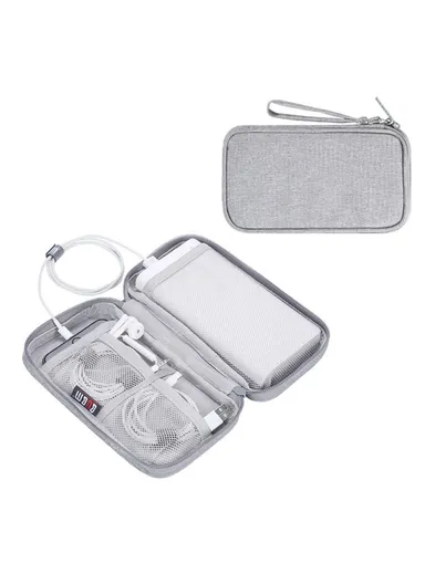 Phone Power Bank Carrying Pouch, Portable Data Cable Zipper Storage Bag (W19 x D11 x H3.5)cm CDB-MYB - Grey / S