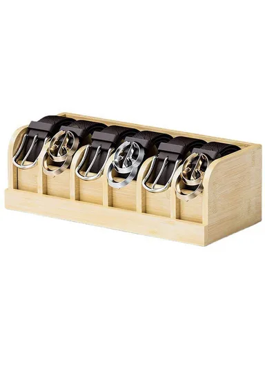 Belt Organizer Bamboo Storage Box, Multi-Compartment Wardrobe Waist Belt Accessory Holder (L35 x W15.2 x H11.6)cm - Wood