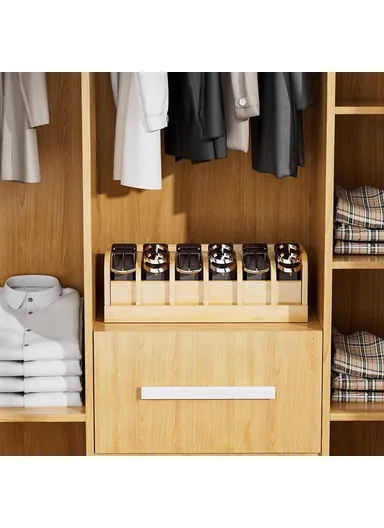 Belt Organizer Bamboo Storage Box, Multi-Compartment Wardrobe Waist Belt Accessory Holder (L35 x W15.2 x H11.6)cm - Wood