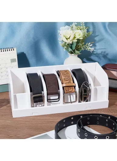 Belt Organizer Bamboo Storage Box, Multi-Compartment Wardrobe Waist Belt Accessory Holder (L35 x W15.2 x H11.6)cm - White