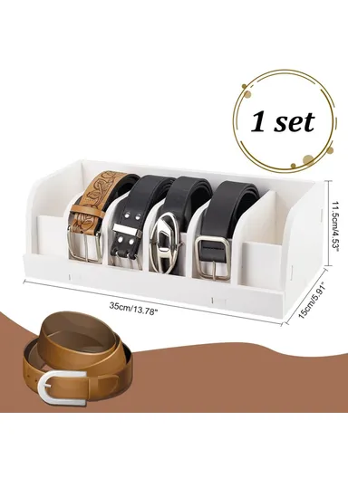Belt Organizer Bamboo Storage Box, Multi-Compartment Wardrobe Waist Belt Accessory Holder (L35 x W15.2 x H11.6)cm - White