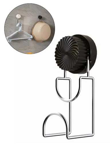 Suction Cup Wash Basin Holder Iron Art Bathroom Wall Mounted Basin Hanging Hook (L14.5 x W6.3 x H4.8)cm - Black