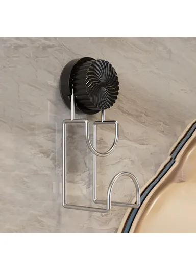 Suction Cup Wash Basin Holder Iron Art Bathroom Wall Mounted Basin Hanging Hook (L14.5 x W6.3 x H4.8)cm - Black