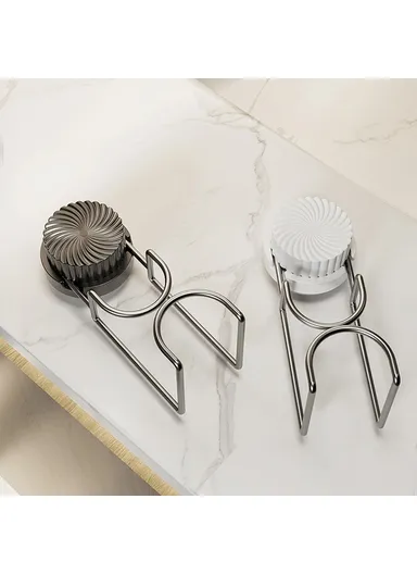 Suction Cup Wash Basin Holder Iron Art Bathroom Wall Mounted Basin Hanging Hook (L14.5 x W6.3 x H4.8)cm - Black