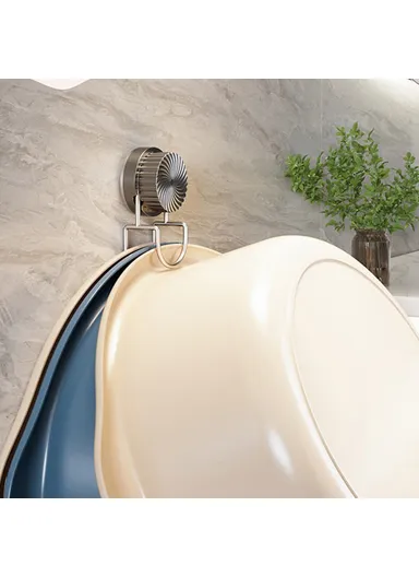 Suction Cup Wash Basin Holder Iron Art Bathroom Wall Mounted Basin Hanging Hook (L14.5 x W6.3 x H4.8)cm - Black