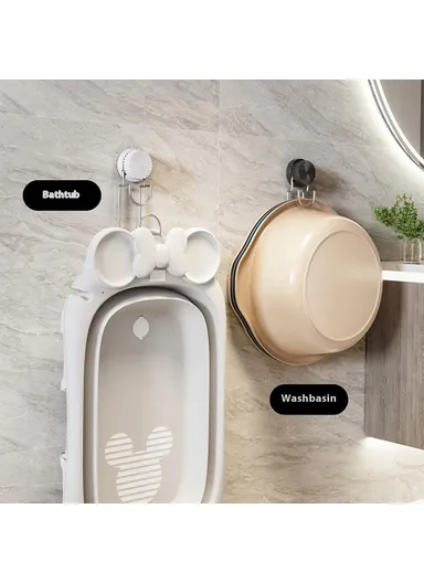 Suction Cup Wash Basin Holder Iron Art Bathroom Wall Mounted Basin Hanging Hook (L14.5 x W6.3 x H4.8)cm - Black