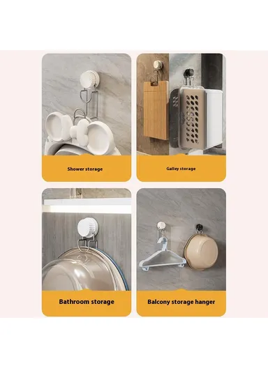 Suction Cup Wash Basin Holder Iron Art Bathroom Wall Mounted Basin Hanging Hook (L14.5 x W6.3 x H4.8)cm - Black