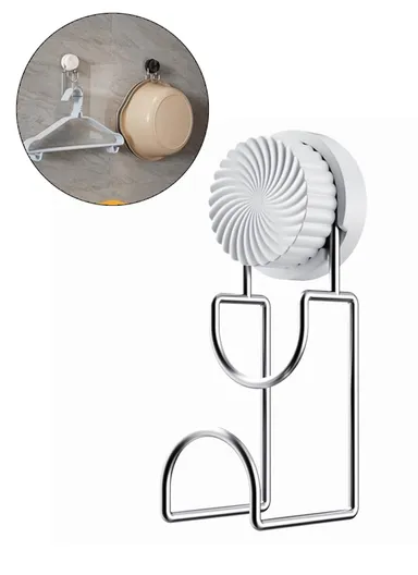 Suction Cup Wash Basin Holder Iron Art Bathroom Wall Mounted Basin Hanging Hook (L14.5 x W6.3 x H4.8)cm - White