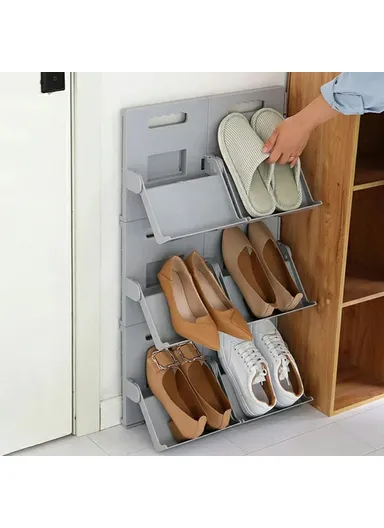 Foldable Vertical Shoe Rack, No Drill Shoes Organizer, Entryway Bathroom Slippers Storage Shelf (L21.5 x W19.5 x H27)cm - Grey