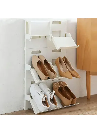Foldable Vertical Shoe Rack, No Drill Shoes Organizer, Entryway Bathroom Slippers Storage Shelf (L21.5 x W19.5 x H27)cm - White