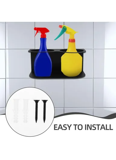 Dual Hole Wall Mount Spray Bottle Holder Paint Can Organizer Metal Storage Rack (L21.5 x W10.4 x H9)cm